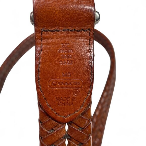 Coach Men's Braided Leather Belt With Solid Brass Buckle Tan Brown Sz 32" - Picture 4 of 7